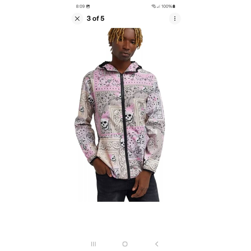 New Medium Reason Paisley Anorak Lightweight Hoodie Long Sleeve Skull Jacket NWT